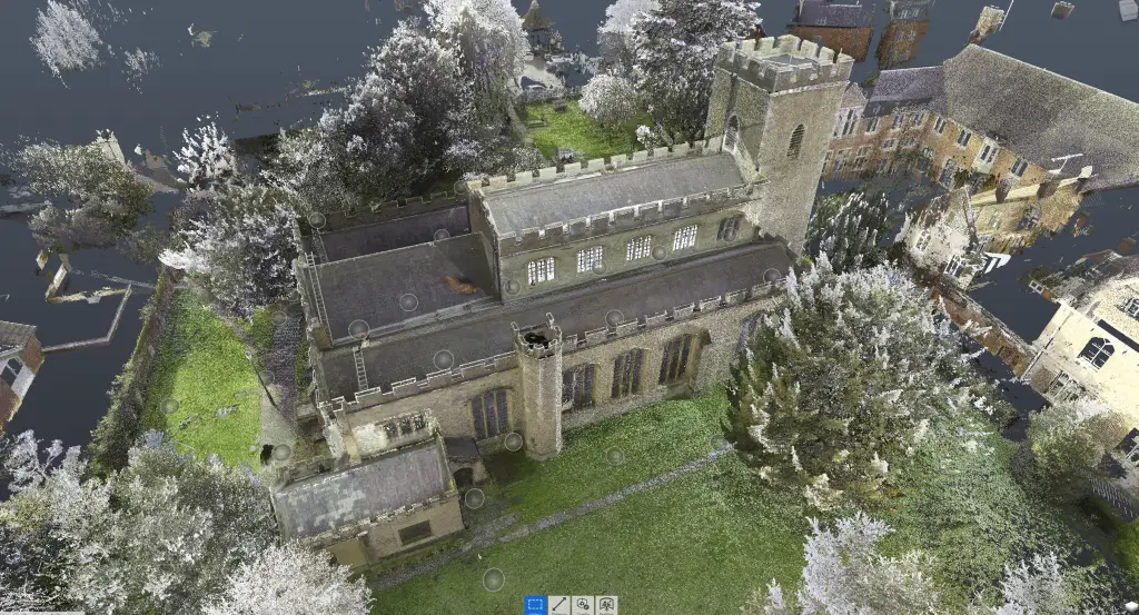 External laser-scanned point cloud of a church, part of a comprehensive measured survey project