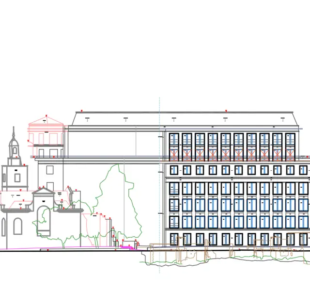 Elevation drafted in CAD for a measured survey of an office refurbishment