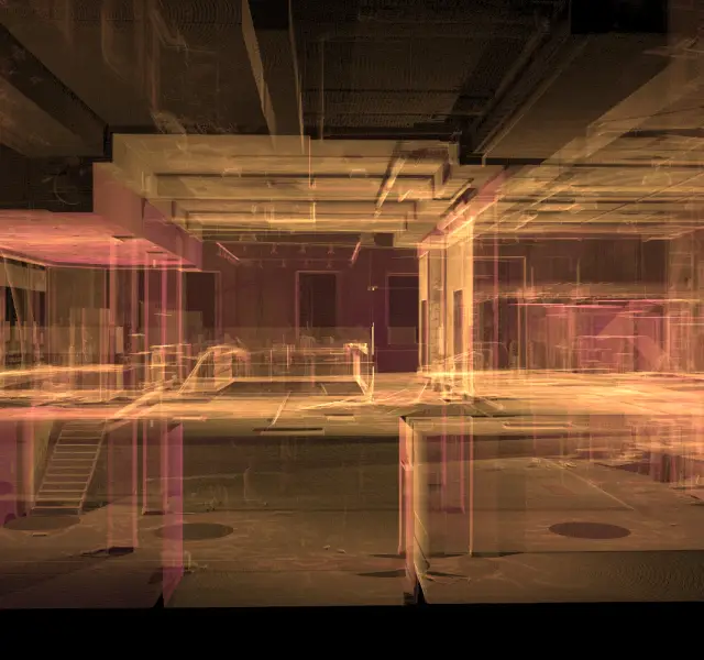 Sectional view of a Pointcloud visualisation of a gym in london