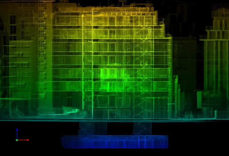 Section through pointcloud used for measured buidling survey