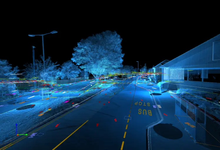 Topographical survey with point cloud data overlayed, providing a precise visual geographical features
