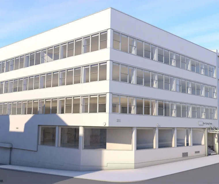 3d view of Revit model render of an office building