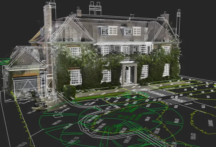 perspective of pointcloud and CAD in elevation view