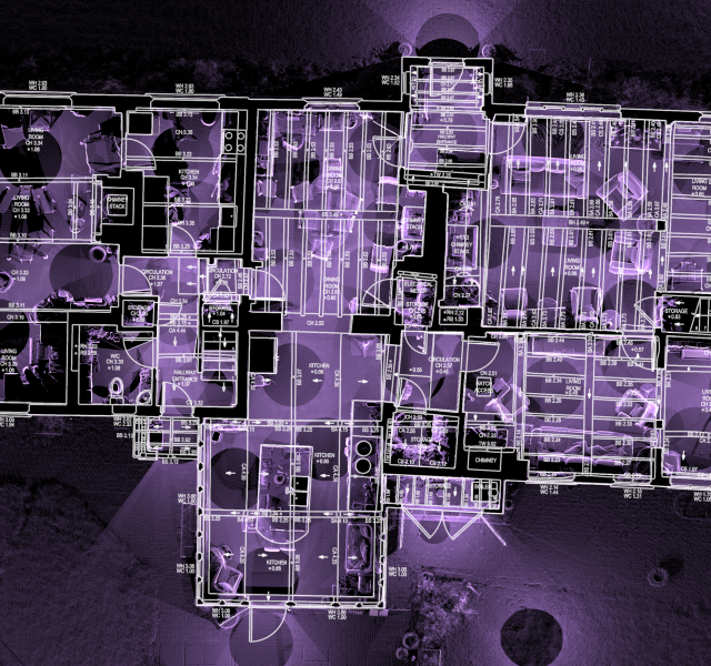 Overlay of AutoCAD drawing on laser scan point cloud for precise building survey data
