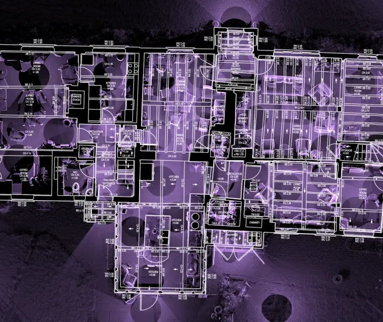 Overlay of AutoCAD drawing on laser scan point cloud for precise building survey data