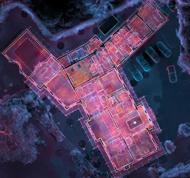 laser scan data overlayed on cad floorplan