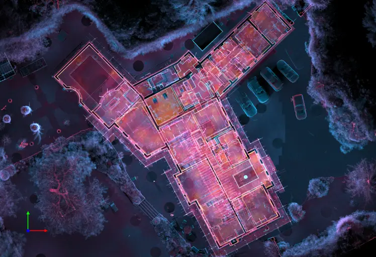 laser scan data overlayed on cad floorplan