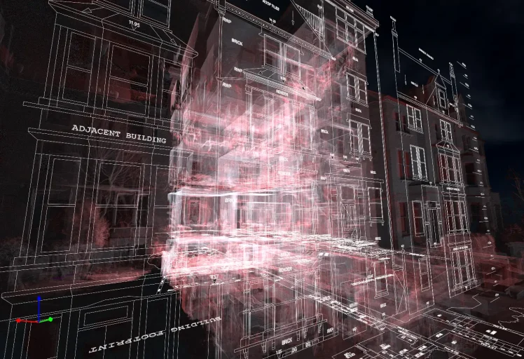 Elevation of office with laser scan